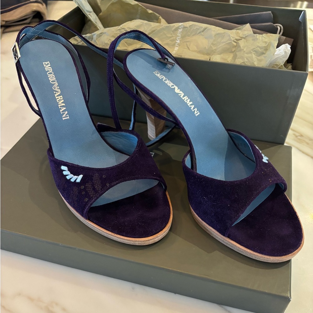 Emporio Armani purple suede heels size 37.5
